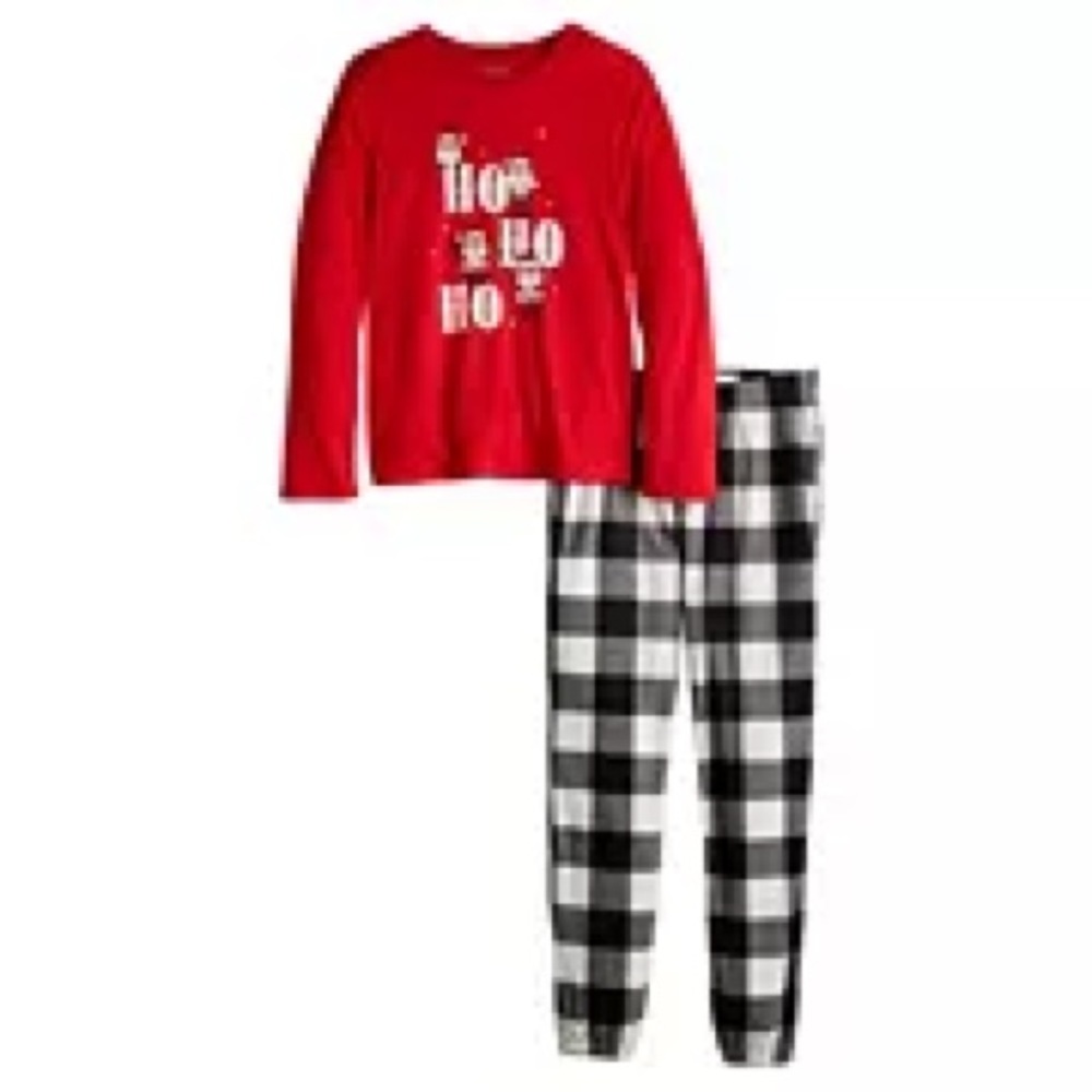 Jammies For Your Families Ho Ho Ho Pajama Set: RED/BLACK/WHITE: NWT: XS (6/6X)
